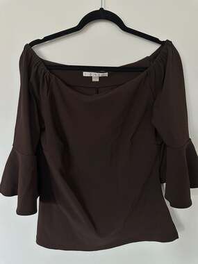 Boston Proper Brown Off-The-Shoulder Bell Sleeve Top Size M